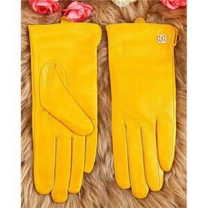 New Women’s Italian Leather Lambskin Winter Gloves Cashmere Lined Yellow